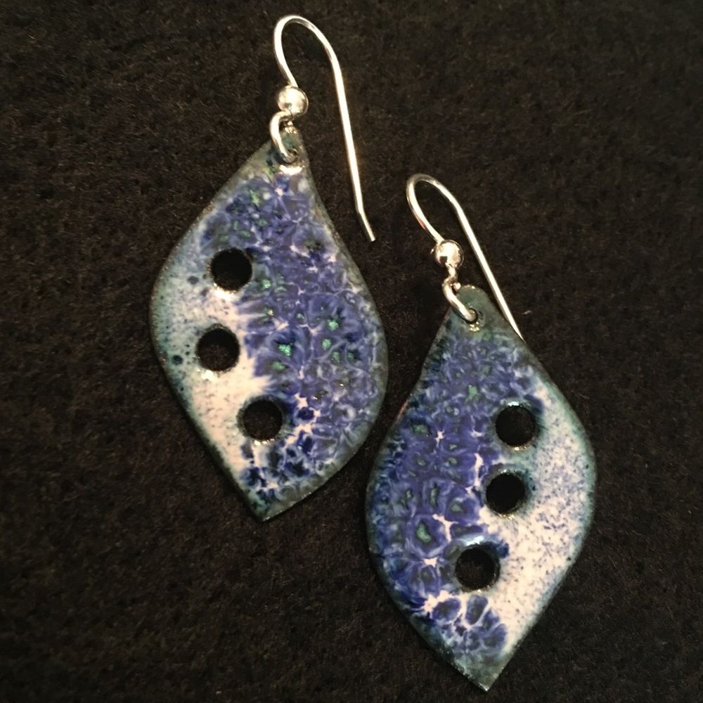 Blue/multi-colored enameled earrings